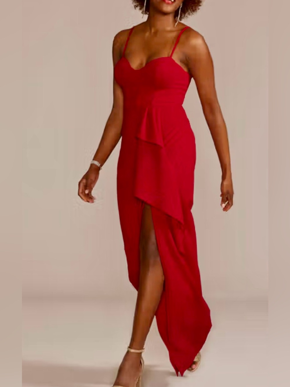 Crepe Corset Sheath Dress with Ruffle Slit